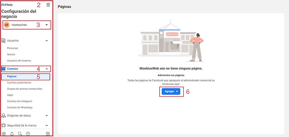 Agregar una página de Facebook al administrador comercial