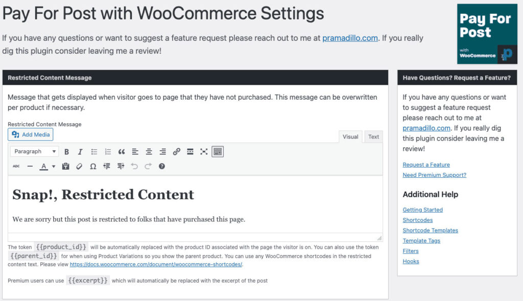 Ajustes Pay For Post en WordPress