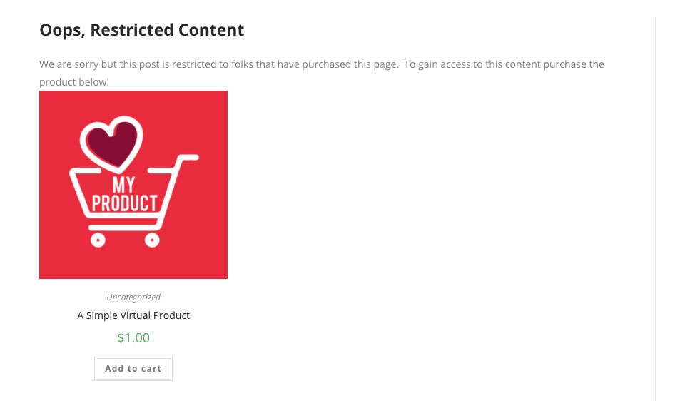 pantalla del mensaje de contenido restringido pay for post wordpress
